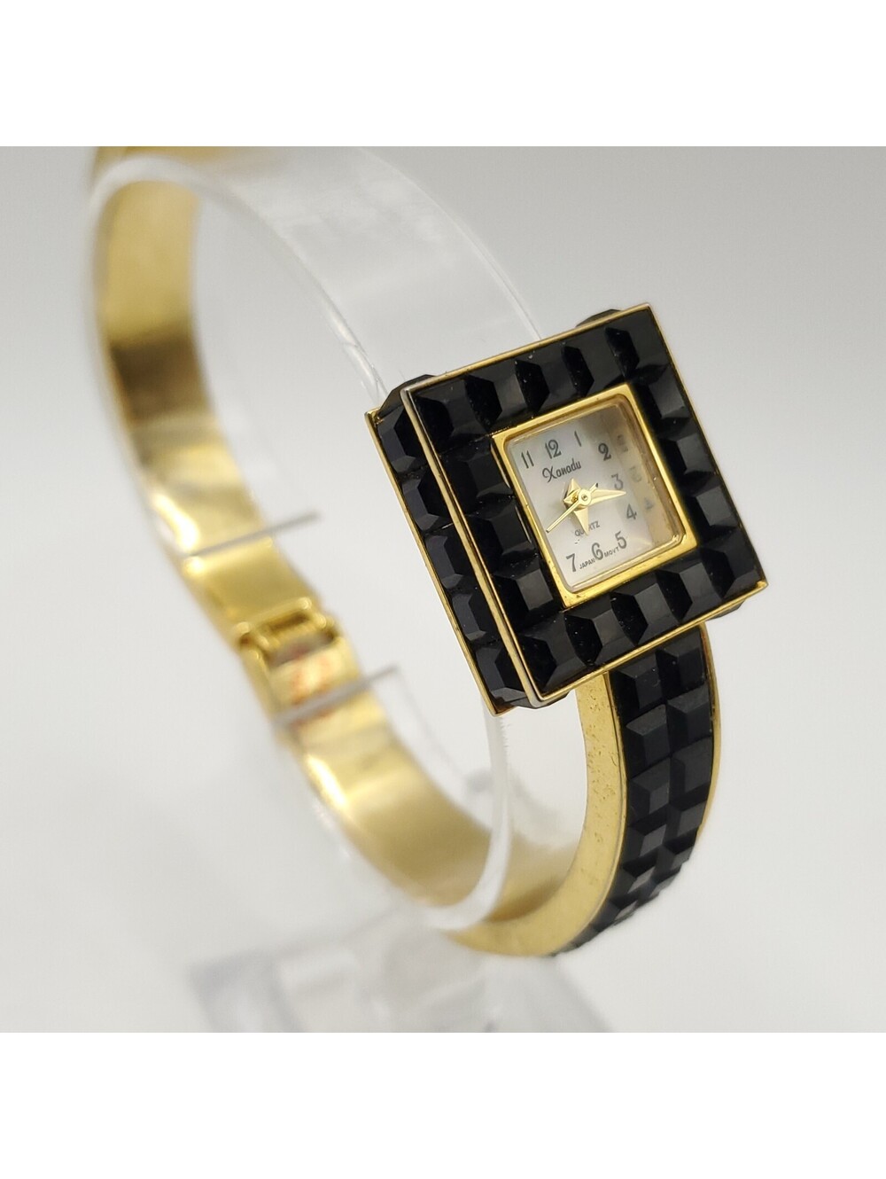 Xanadu Black Gem Gold Tone Cuff Band Womens Watch 23mm MOP Dial New Battery